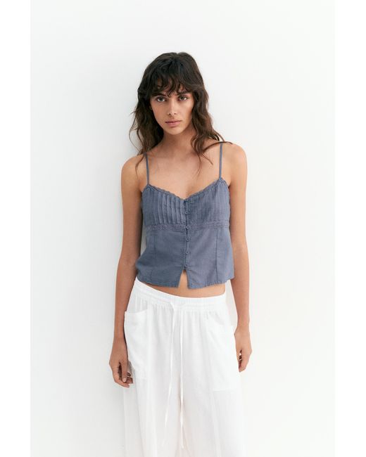 Pull&Bear Blue Linen Blend Camisole Top