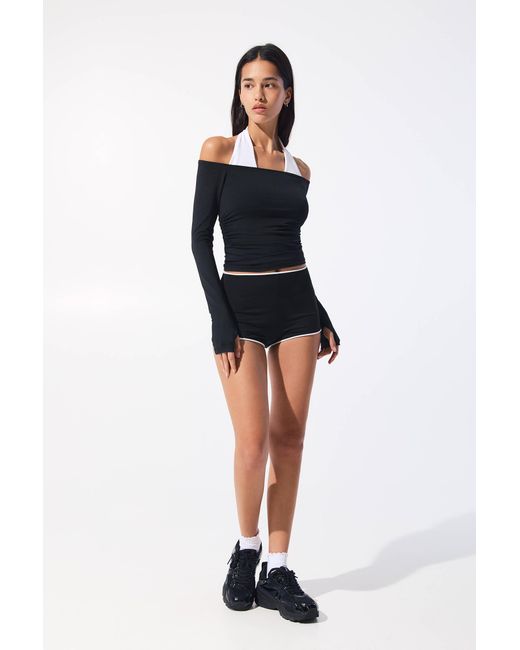 Pull&Bear Black Polyamid-Shorts Mit Biesen