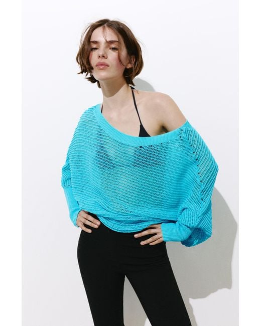 Pull&Bear Blue Ribbed Open-Knit Jumper