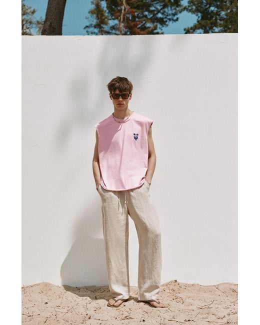 Pull&Bear Pink Ibiza Boxy Sleeveless T-Shirt for men