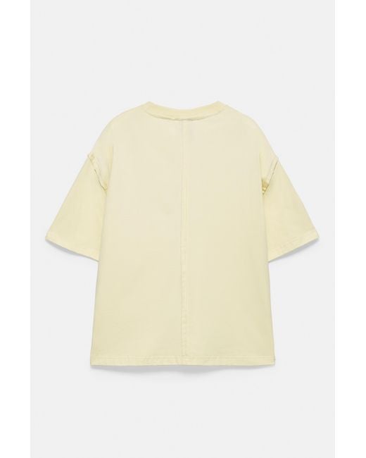 Pull&Bear Natural Cropped Stwd Graphic T-Shirt for men