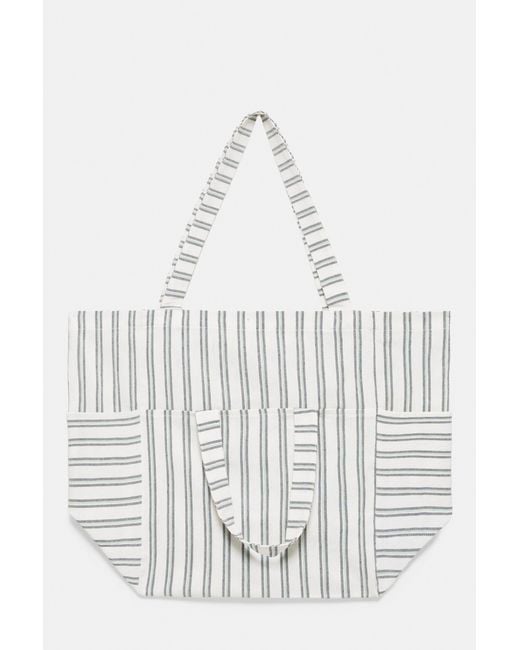 Pull&Bear White Medium Striped Tote Bag for men