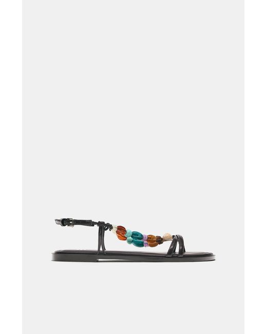 Pull&Bear White Beaded Flat Sandals