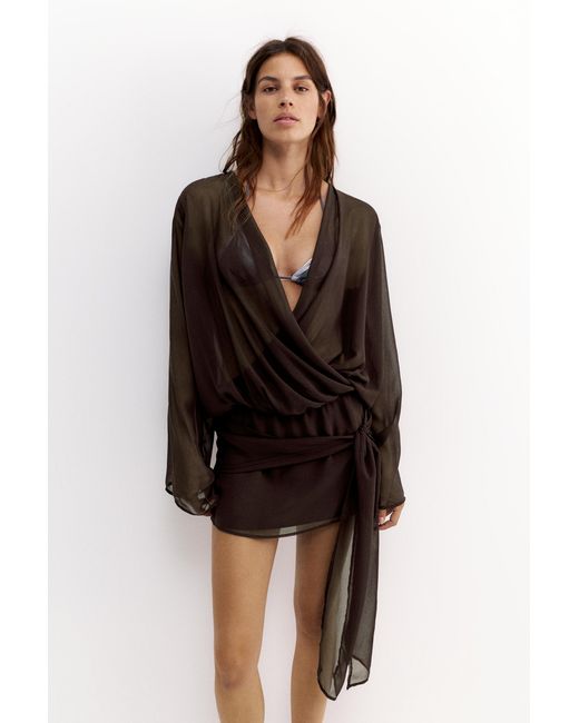 Robe Cache-Cœur Drapée Pull&Bear en coloris Black