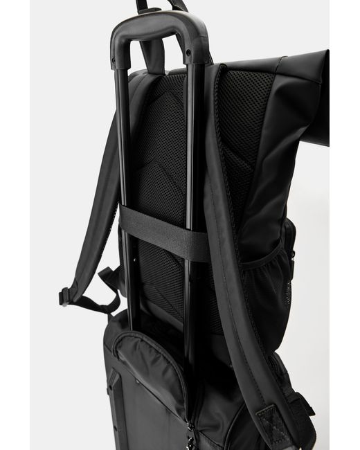 Pull&Bear Black Rubberised Flap Backpack for men
