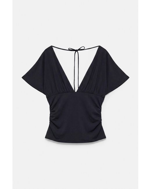 Pull&Bear Blue Gathered V-Neck Top