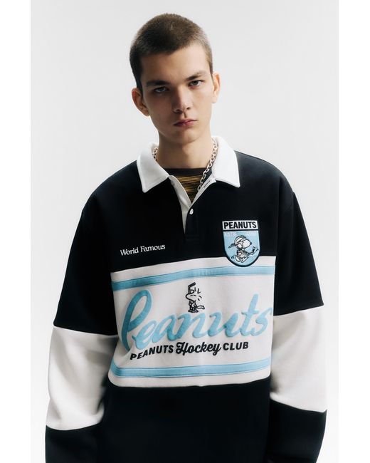 Pull&Bear Blue Peanuts Panel Polo Shirt for men