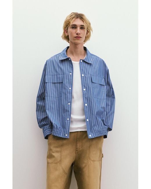 Pull&Bear Blue Striped Overshirt for men