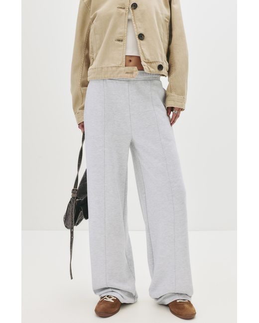 Pull&Bear White Wide-Leg Seam Detail Sweatpants