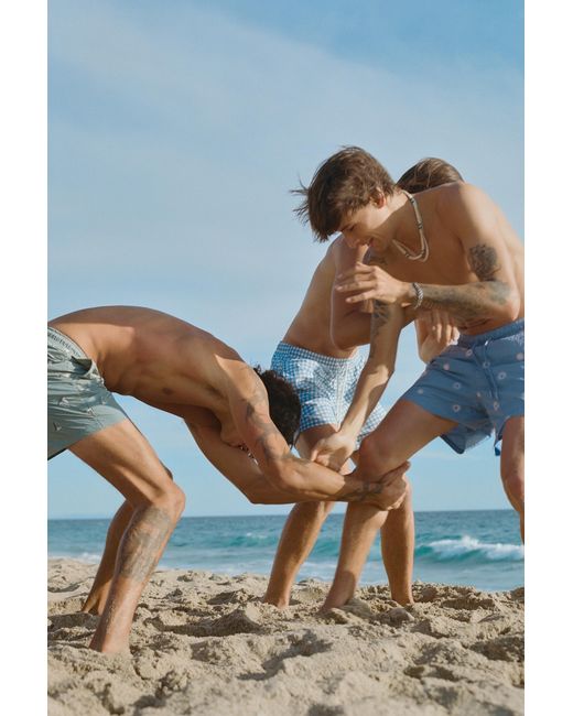 Pull&Bear Blue Embroidered Board Shorts for men