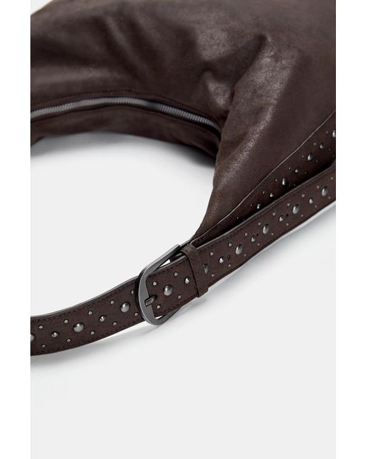 Pull&Bear Brown Schultertasche Mit Nieten