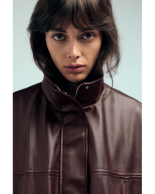Pull&Bear Brown Leather-Effect Balloon Jacket