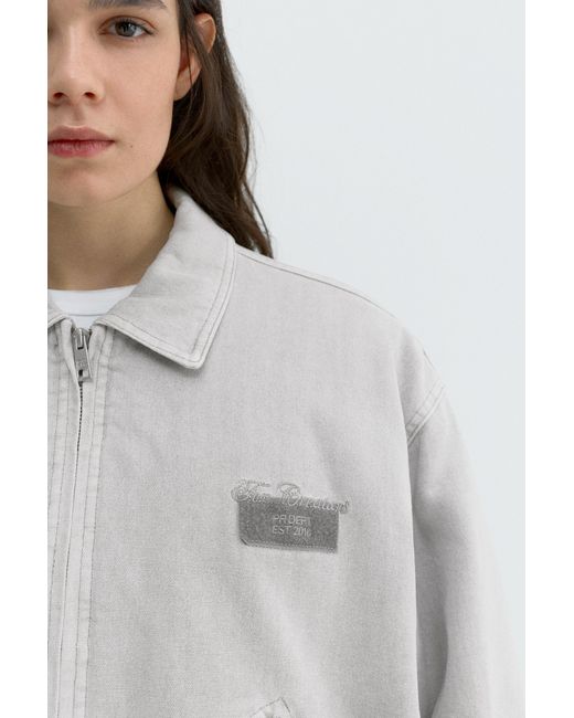 Pull&Bear Gray Embroidered Patch Jacket
