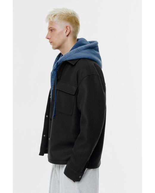 Pull&Bear Blue Cloth Overshirt With Pockets for men