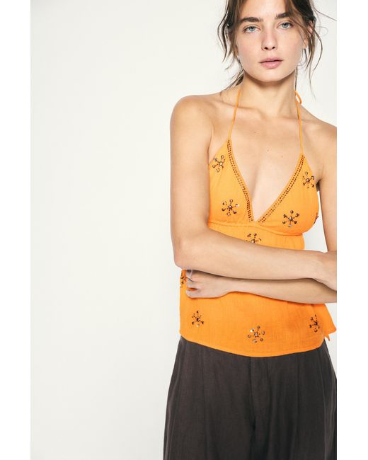 Pull&Bear Orange Beaded Halter Top