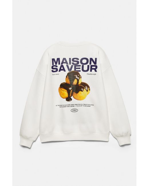 Felpa Con Grafica Profiteroles di Pull&Bear in White