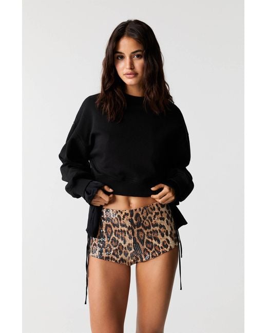 Pull&Bear Black Sequinned Leopard Print Shorts