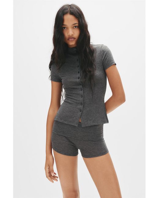 Pull&Bear Black Texturiertes Top Mit Knöpfen