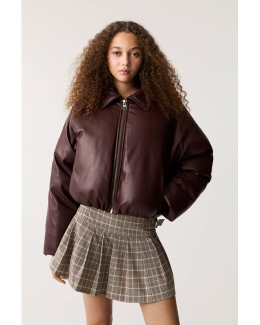 Pull&Bear Brown Faux Leather Bomber Jacket