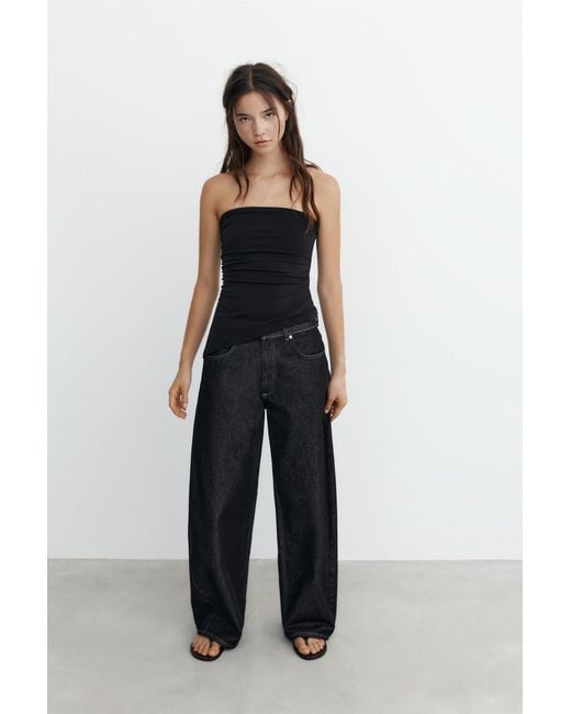 Pull&Bear Asymmetrische Strapless Top in het Black