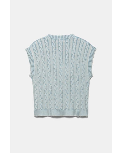 Pull&Bear Gray Acid Wash Cable-Knit Vest for men
