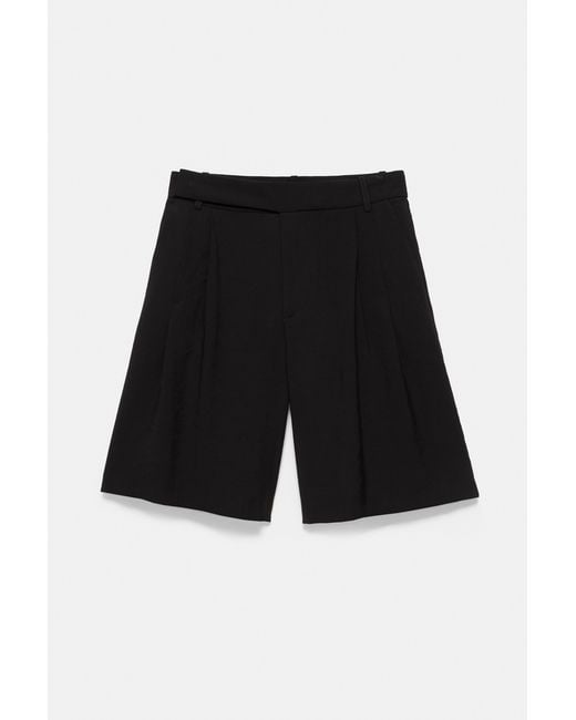 Pull&Bear Black Smart Bermuda Shorts With Pleats