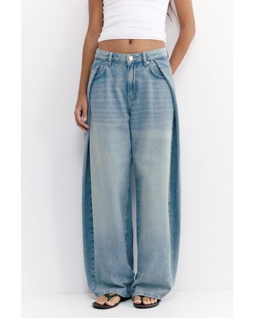 Pull&Bear Blue Pleated Balloon Fit Baggy Jeans