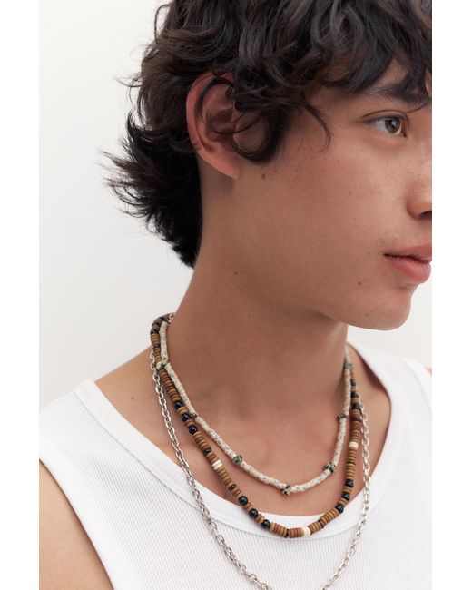 Pull&Bear White 3-Pack Of Beaded Necklaces for men