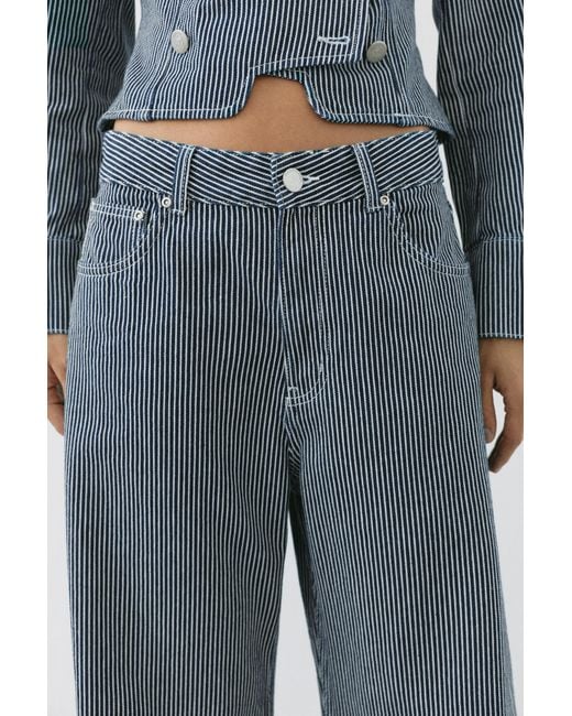 Pull&Bear Blue Low-Rise Striped Baggy Jeans