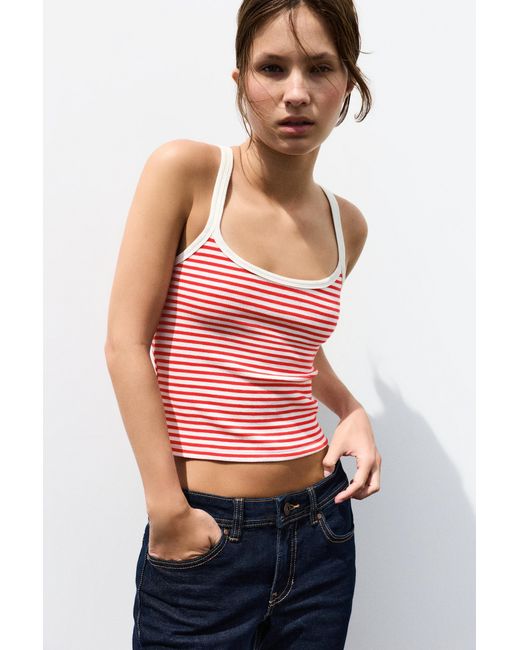 Pull&Bear Red Striped Strappy Top