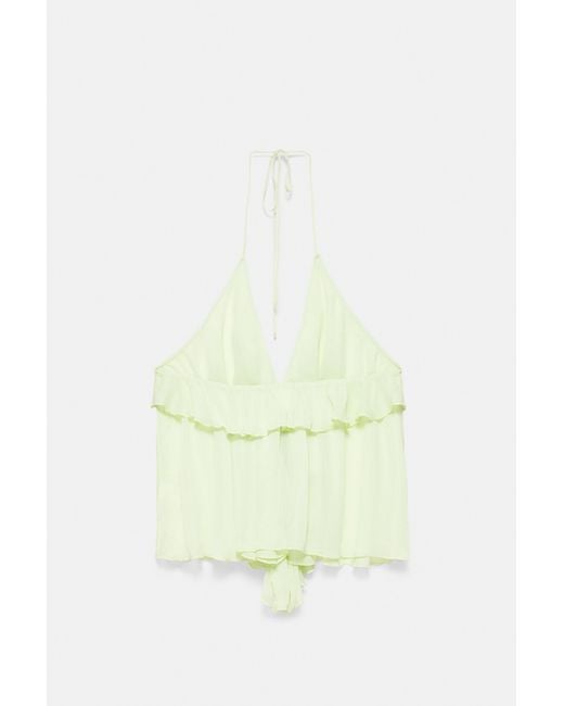 Pull&Bear White Halter Neck Ruffle Top
