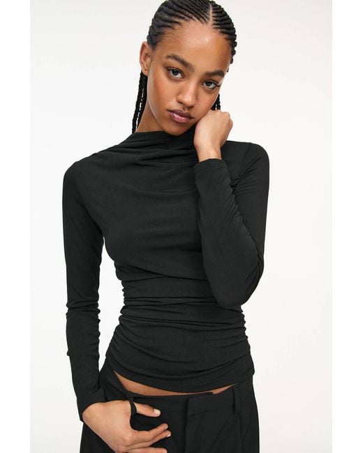 Pull&Bear Black Langarm-Top Mit Raffungen