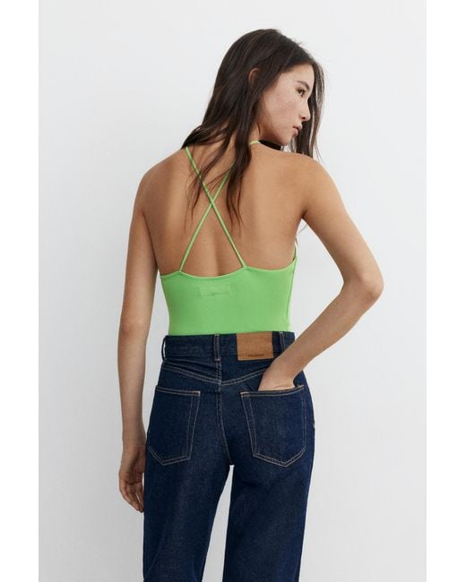 Pull&Bear Green Halter Strappy Bodysuit