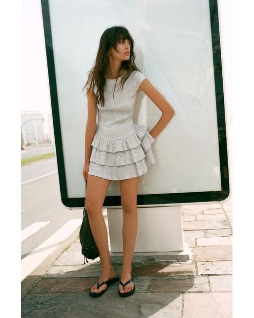 Pull&Bear Multicolor Short Checked Dress With Ruffled Hem