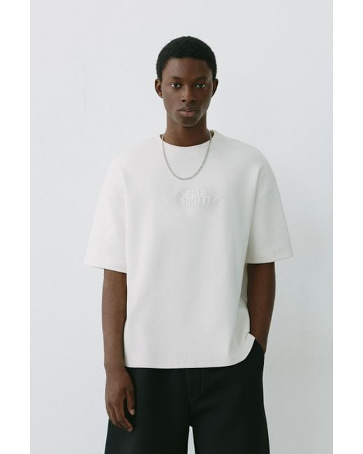 Pull&Bear White Short Sleeve Logo Relief Sweatshirt for men