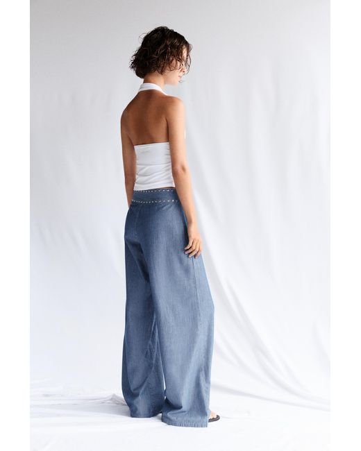 Pull&Bear Blue Wide-Leg Jeans With Studs