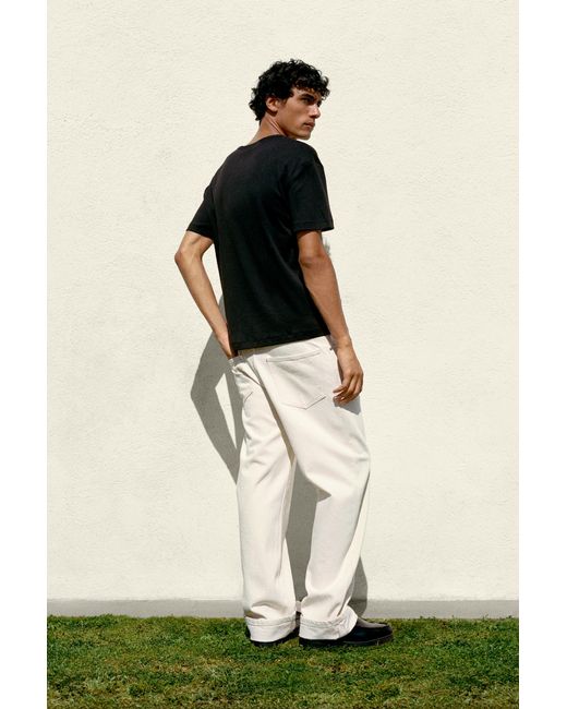 Pull&Bear Black Basic Henley T-Shirt for men