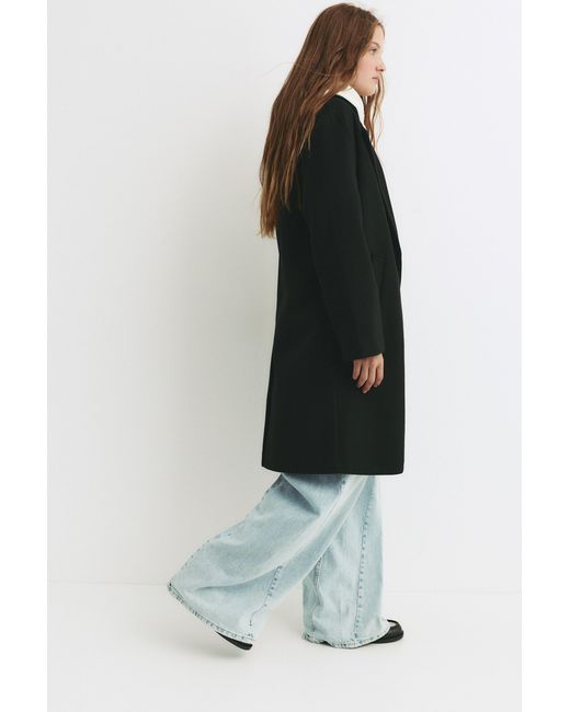 Pull&Bear Wollen Jas Met Knoop in het Black