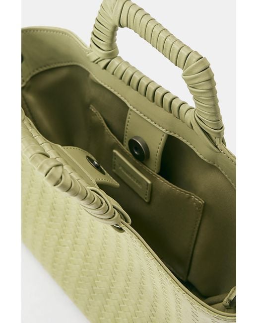 Pull&Bear Green Mini Woven Basket Bag