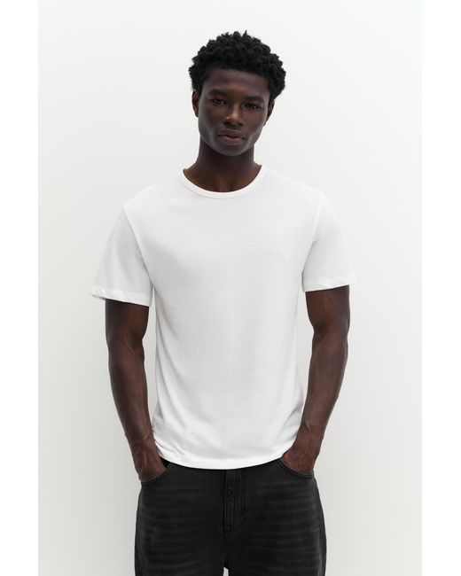 Pull&Bear White Basic Slim Fit T-Shirt for men