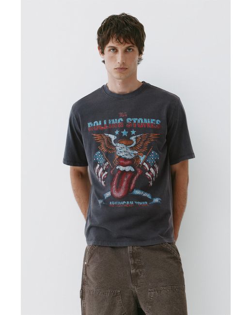 Pull&Bear Gray Rolling Stones T-Shirt for men
