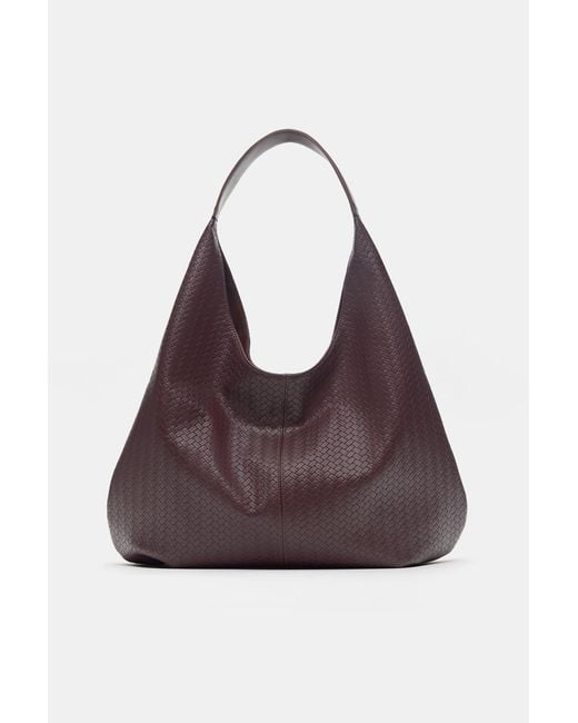 Pull&Bear Purple Woven-Effect Tote Bag