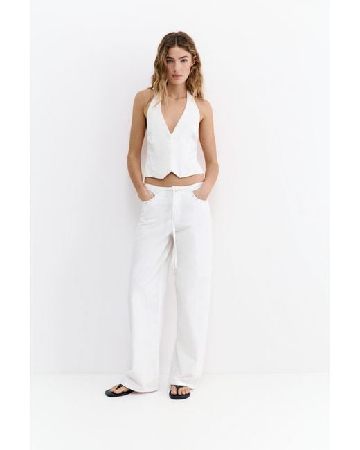 Pull&Bear White Studded Baggy Jeans