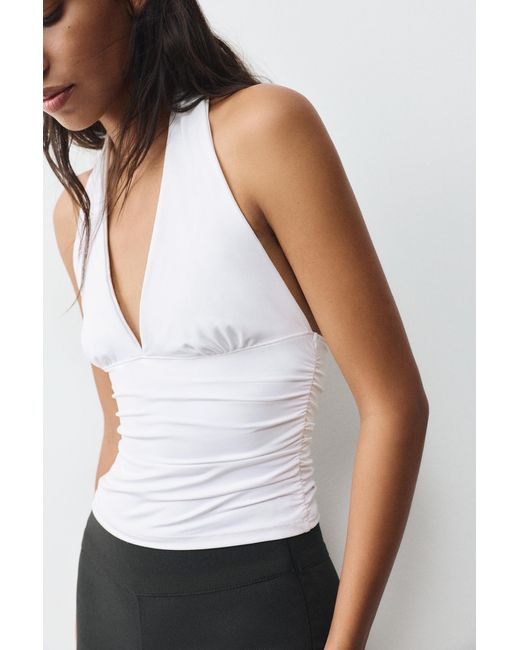 Pull&Bear White Halter Neck Top With Gathering