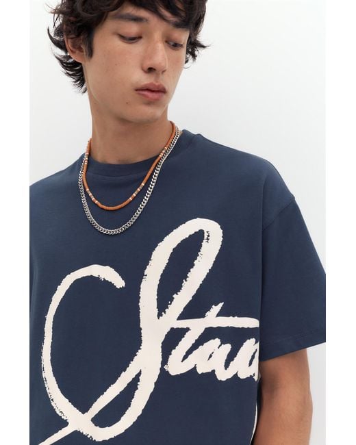 Pull&Bear Blue Stwd Graffiti T-Shirt for men