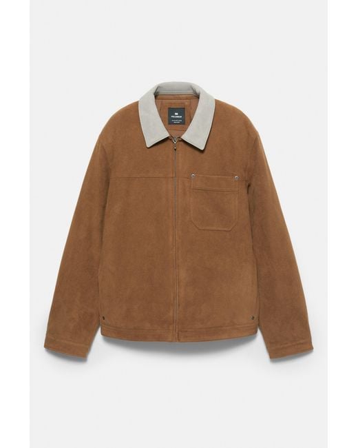 Pull&Bear Blue Faux Suede Jacket With Contrast Collar for men