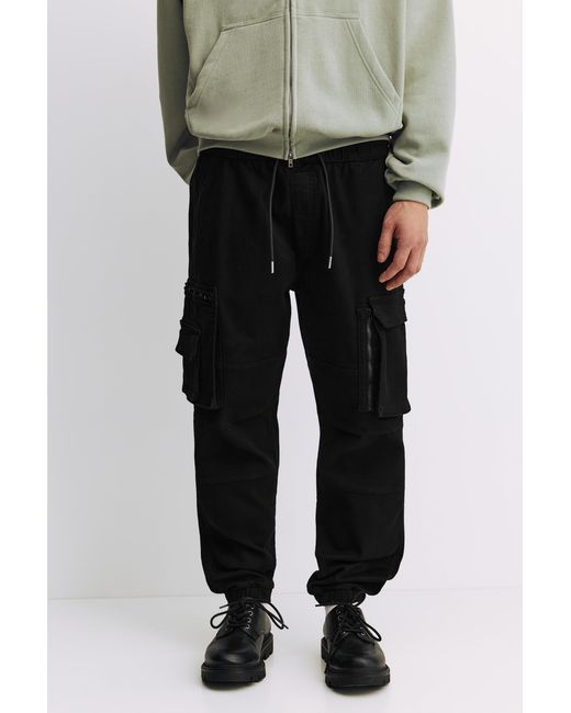 Pull&Bear Black Multi-Pocket Comfort Jogger Trousers for men