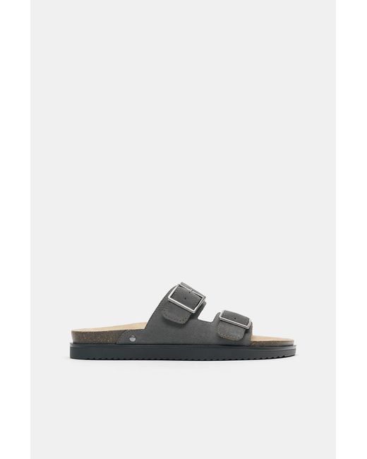 Pull&Bear Gray Leather Buckle Sandals for men
