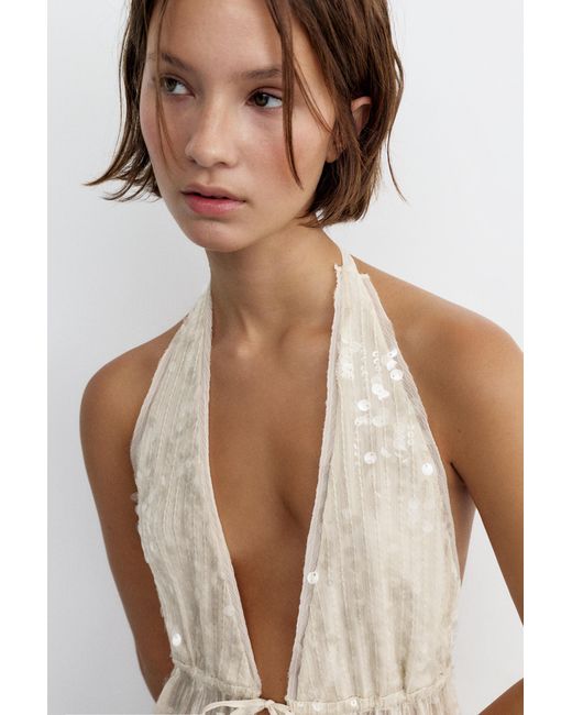 Pull&Bear Haltertop Met Lovertjes in het Blue