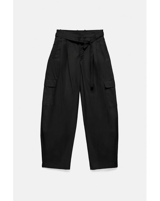 Pull&Bear Black Balloon Cargo Trousers With Belt